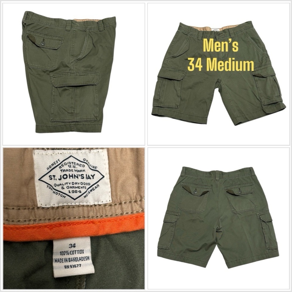 Men's JCP St. John’s Bay 34 Medium Cargo Chino Khakis Shorts Green Cotton Twill